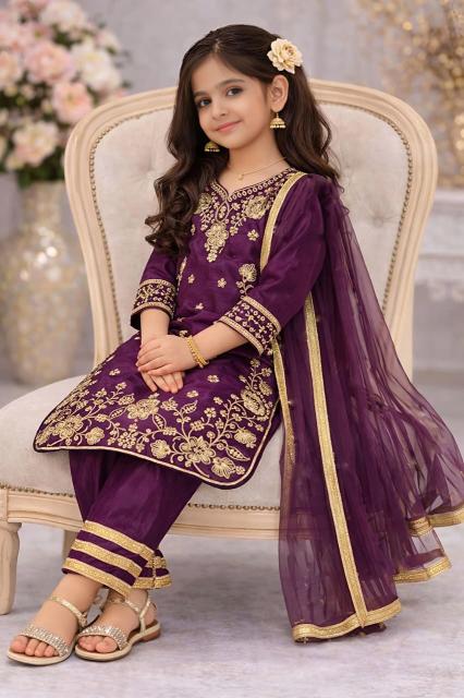 Trending New Eid Special Chinos Silk Purple Kids fashion distributor in Gujarat